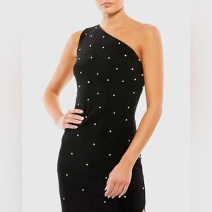 Mac Duggal Black One-Shoulder Dress with Silver Accents